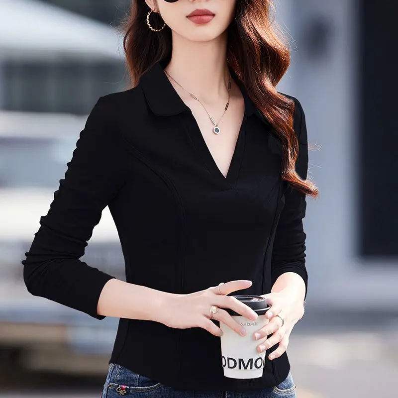 

Комплект из 3-х женских облегающих блузок с воротником и длинным рукавом, с вышивкой «рыбья кость», для многослойных образов, весна-осень 2026