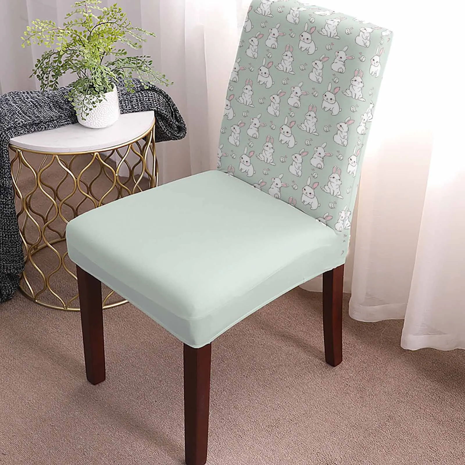 Green Bunny Texture Chair Cover Set Kitchen Stretch Spandex Seat Slipcover Home Decor Dining Room Seat Cover