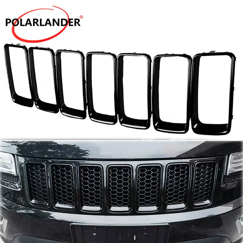 Car Grill Ring Front Grille Inserts Cover Trim Kit 7 Pcs/Set Decorate Gloss Black /Silver For Jeep Grand Cherokee 2014 2015 2016