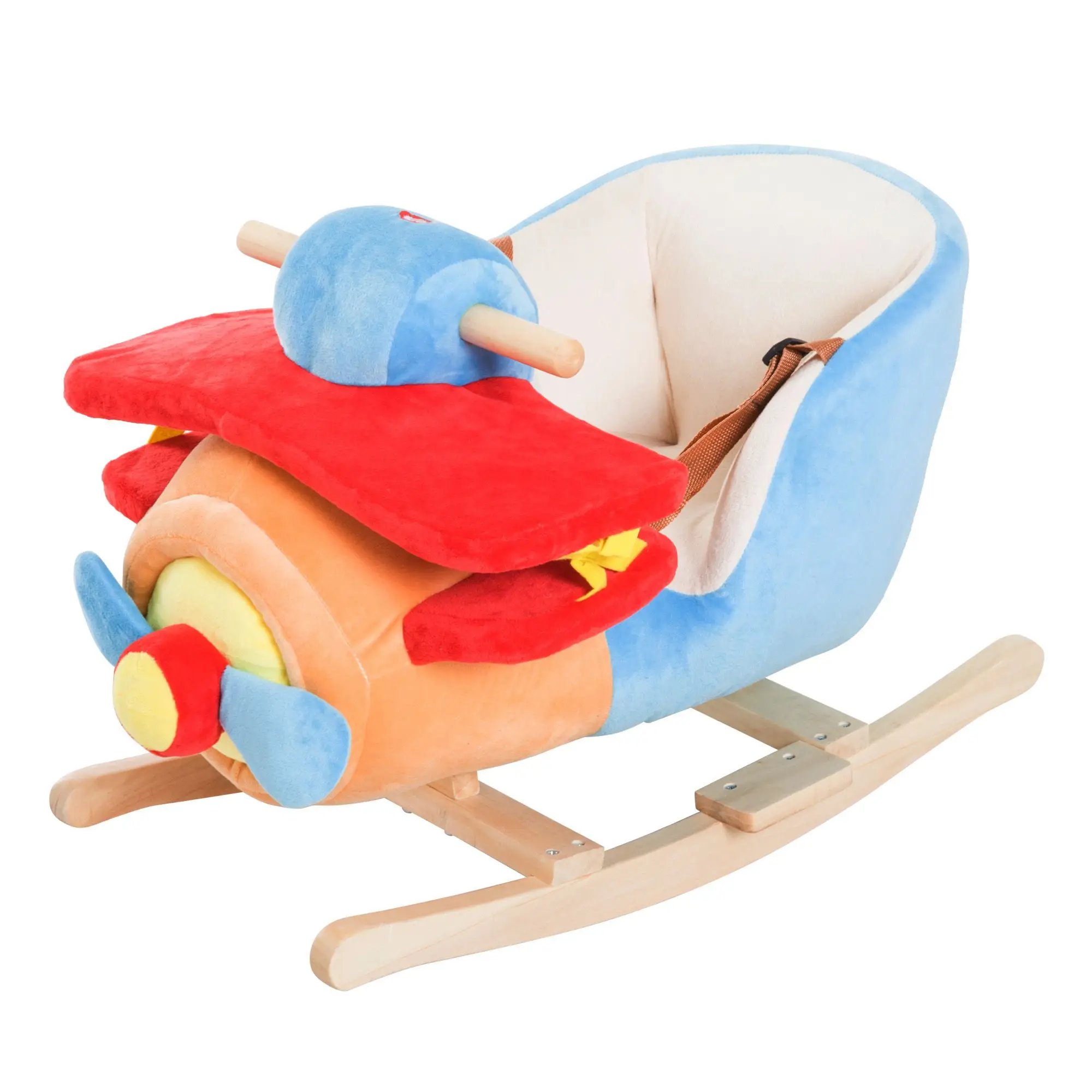 NEW Kids Rocking Horse, Wooden Plush Ride-on Plane Chair Toy with Lullby Song and Seat Belt for 18 Month +