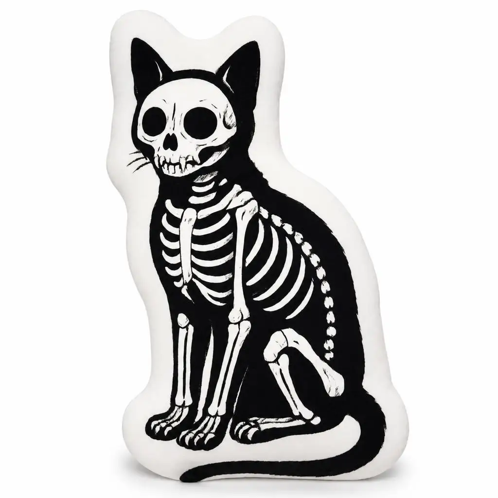 Skeleton Cat Gothic Halloween Decor  Plush Pillow Cushion Stuffed Throw Pillow Home Decor Sofa Bed Ornament Gift Goth Room Decor