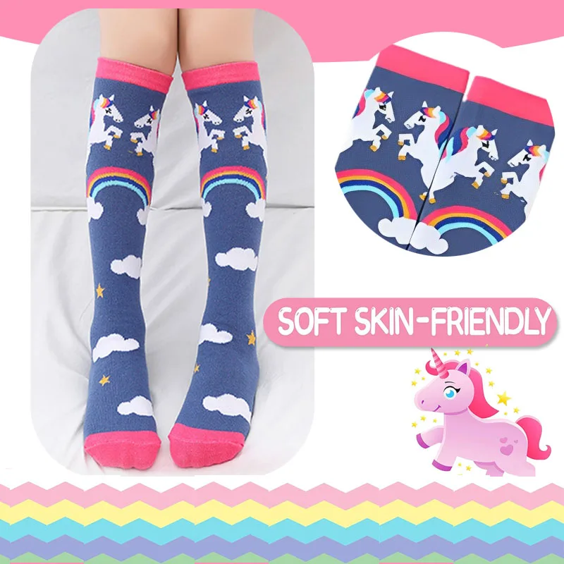 Children\'s Socks Cotton Girls Knee High Socks Rainbow Cute Cartoon Long Knee Socks Kids Dance Socks Toddler Girl Long Tube Sock