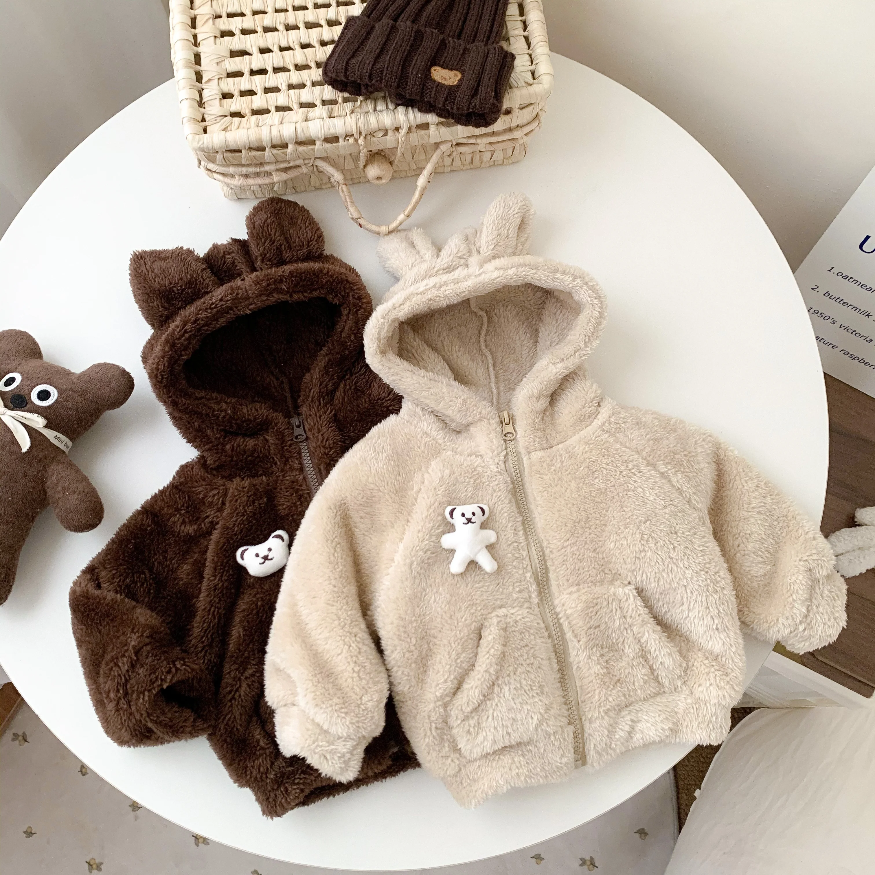 Newborn Baby Boys  Winter And AutumnCotton Coat Korean Zippered Cute Fashion Plush Thick Thickened Long Sleeved Soft Casual