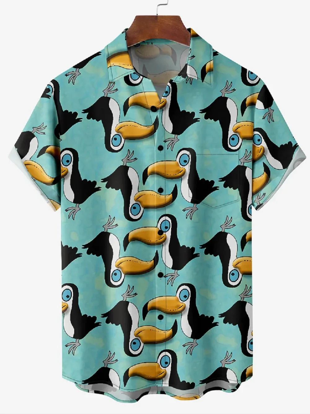 Men's Shirts Summer Hawaiian Casual Seaside Beach Tops Cartoon Planet Rocket Print Button Short-sleeve Oversized Shirts Chemise