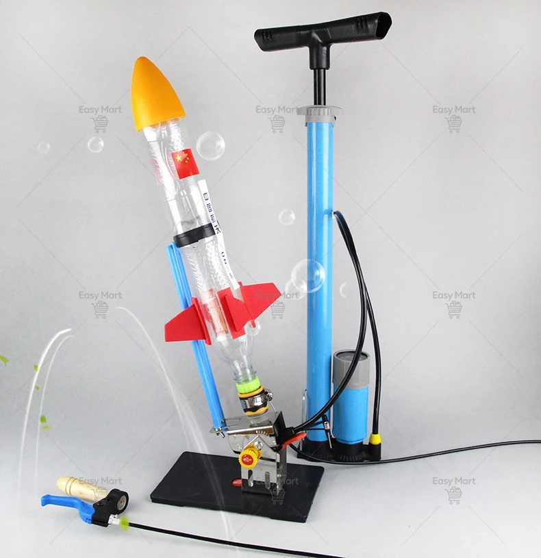 Water rocket launcher with parachute, a full set of production materials, handmade by children