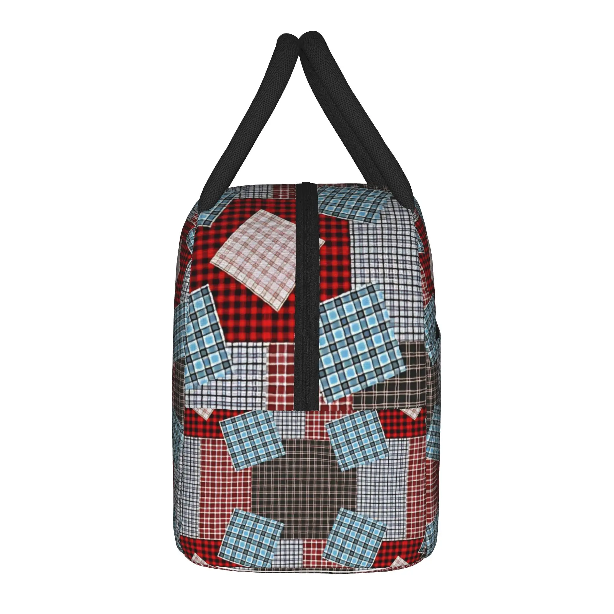 Folk tartan patchwork   Insulated Lunch Bag Leakproof  Meal Container Thermal Bag Tote Lunch Box College  Picnic Girl Boy