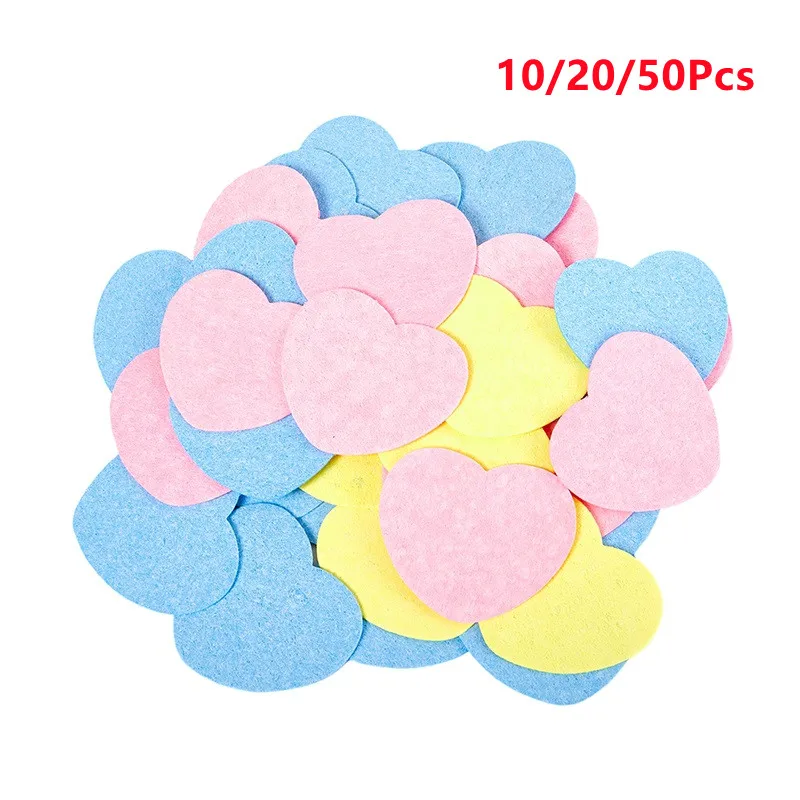 /50pcs Make-up Entfernung Schwamm Herz/Blume geformt Zellulose Holz Zellstoff Baumwolle Gesicht waschen Reinigungs schwamm kosmetischen Puff