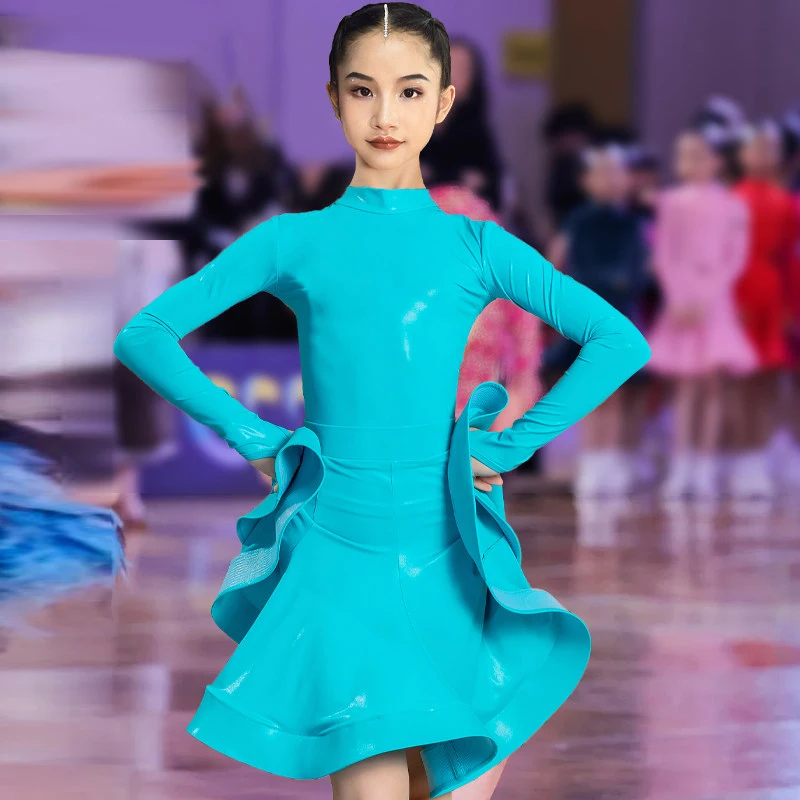 

Модная профессиональная одежда для бальных танцев по национальному стандарту, кожаное платье для латиноамериканских танцев для девочек, костюм для выступлений на сцене SL10119