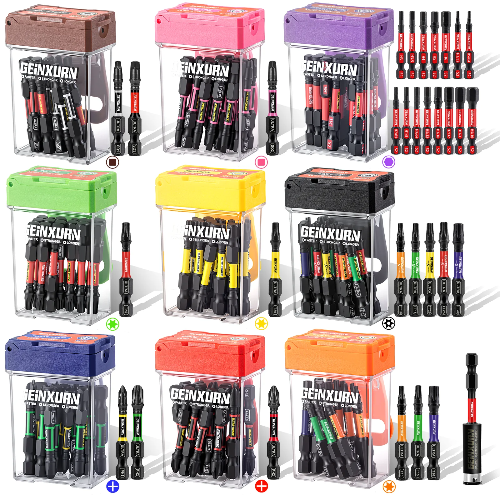 geinxurn136pcs-impact-driver-bit-set-multi‑color-coded-high-hardness-steel-with-retractable-hook-storage-box