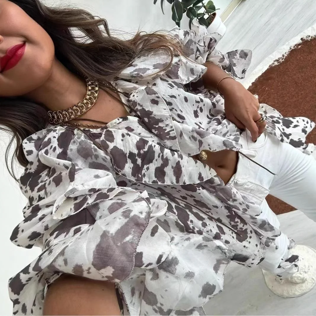 

Ele Women's Long Sve Animal Print irt Asian Fit Polyester Fabric Loose Sle Faionable 3D Effect Polyester Fiber