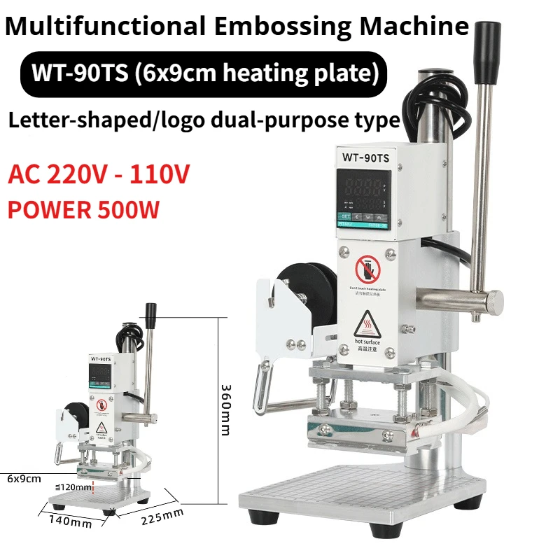 

500W 110-220V WT-90TS Manual Embossing Machine Leather Stamping Heat Pressing Leather Label Printer Marking Heat Press Stamping