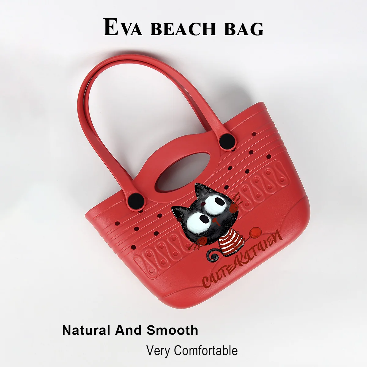 1 Piece of Cute Cartoon Cat Print Eva Beach Bag, Suitable for Daily Use at the Beach or Seaside, Large Capacity Tote Bag That Can Hold Items Such as Mobile Phones, Books, Swimsuits, Etc., with Detachable Handle and Two Carrying Methods