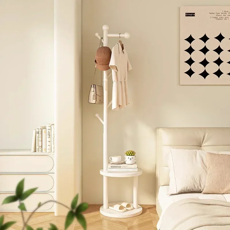 Multi-functional Bedside coat rack living room solid wood hanger double storage home floor hanger bedroom