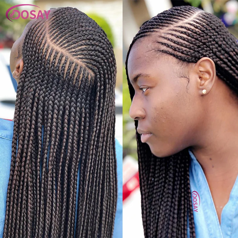 Braided Lace Wig Side Part Synthetic Full Lace Frontal Wig Cornrows Braids Faux Locs Double Dutch Braided Wigs For Black Women