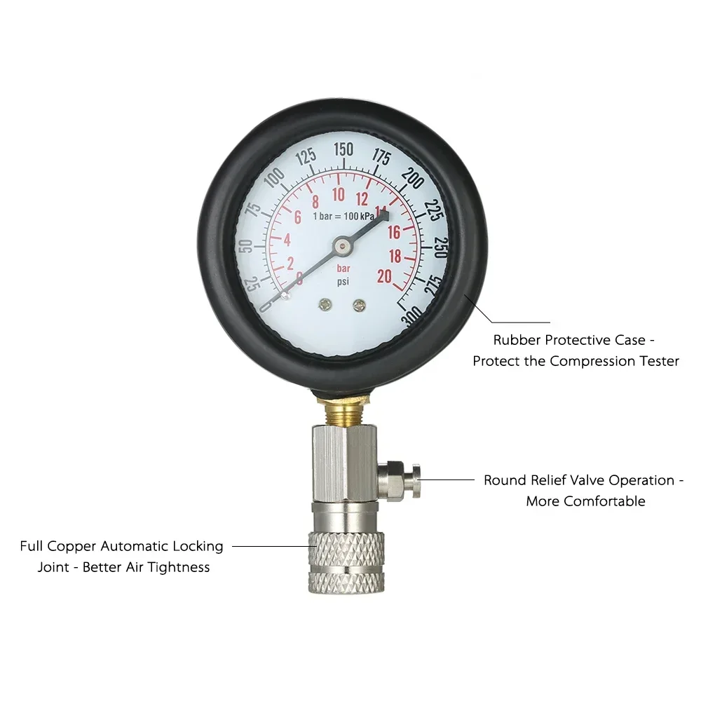 

Petrol Gas Automobile Gasoline 0-300psi Kit Cylinder Engine Tester Automotive Gauge Engine Pressure Test Auto Tester Compress