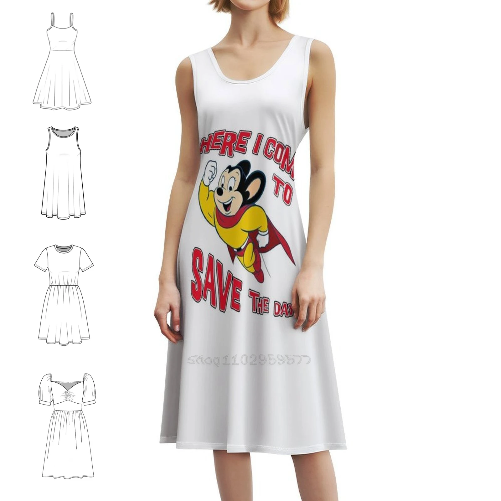 

Здесь, я прию. Мини-платье в консервативном стиле для женщин, свободное повседневное платье трапециевидной формы, повседневное дневное платье, детское платье с изображением мыши из мультфильма