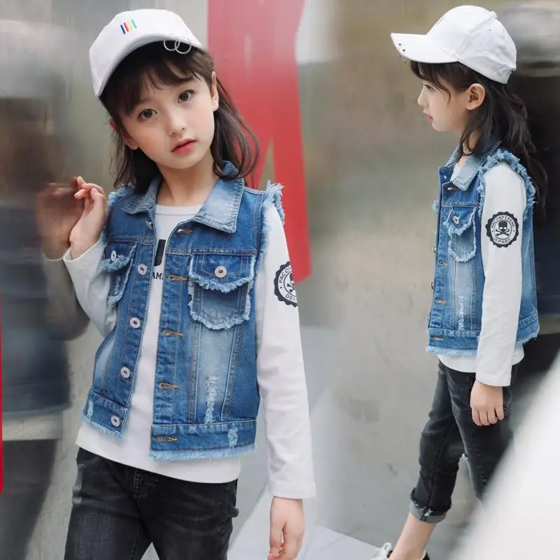 Teenage Girls Vest Spring Autumn Fashion Denim Waistcoat for Boy Children's Clothing Fashion Baby Jacket Kids Sleeveless Coat
