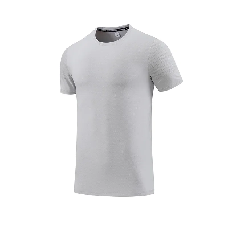 Camiseta esportiva respirável masculina, corrida, manga curta, gola redonda, seda gelo, secagem rápida, fitness, solta, verão