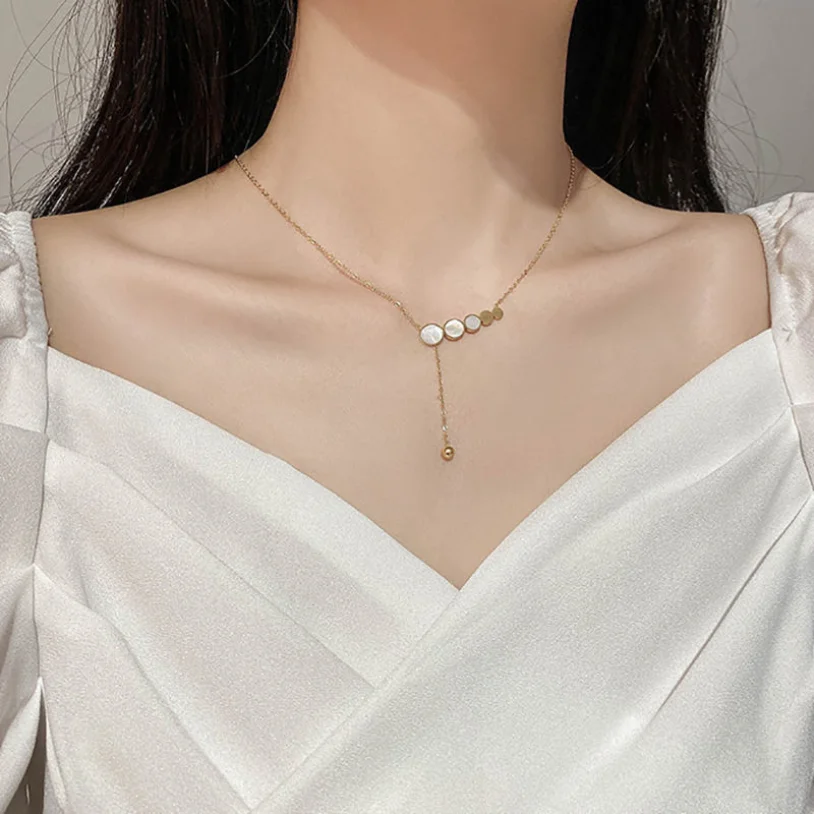 316L Stainless Steel New Fashion Fine Jewelry Vintage Gradient Size Round Tassel Charm Chain Choker Necklaces Pendants For Women