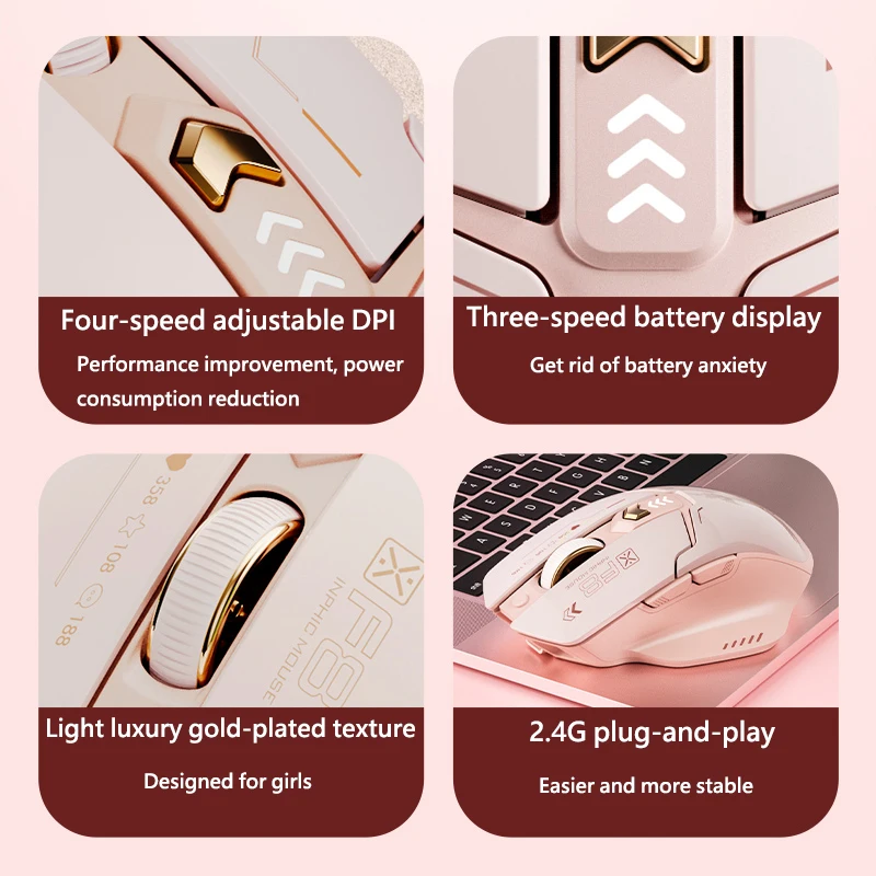 Inphic New F8 II 2.4G ماوس لاسلكي صامت بطارية قابلة للشحن عرض الطاقة ماوس لاسلكي للفتيات #5