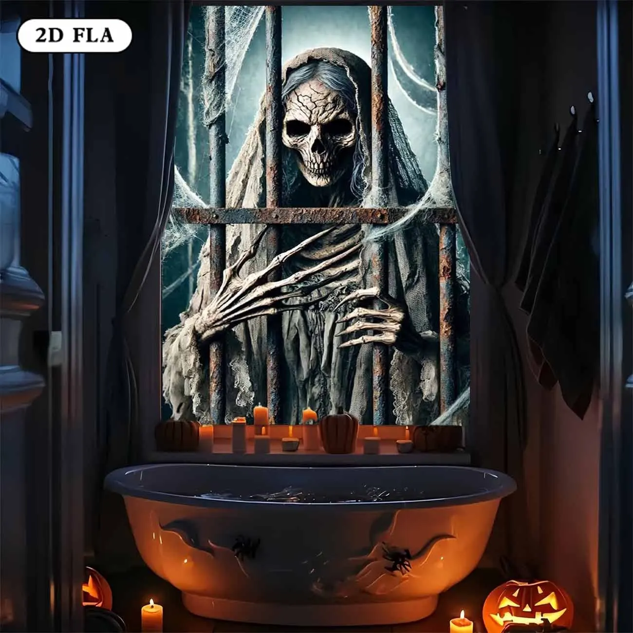 2D flaches 1-teiliges Banner – Happy Halloween Fensterdekoration zum Aufhängen, Partybanner