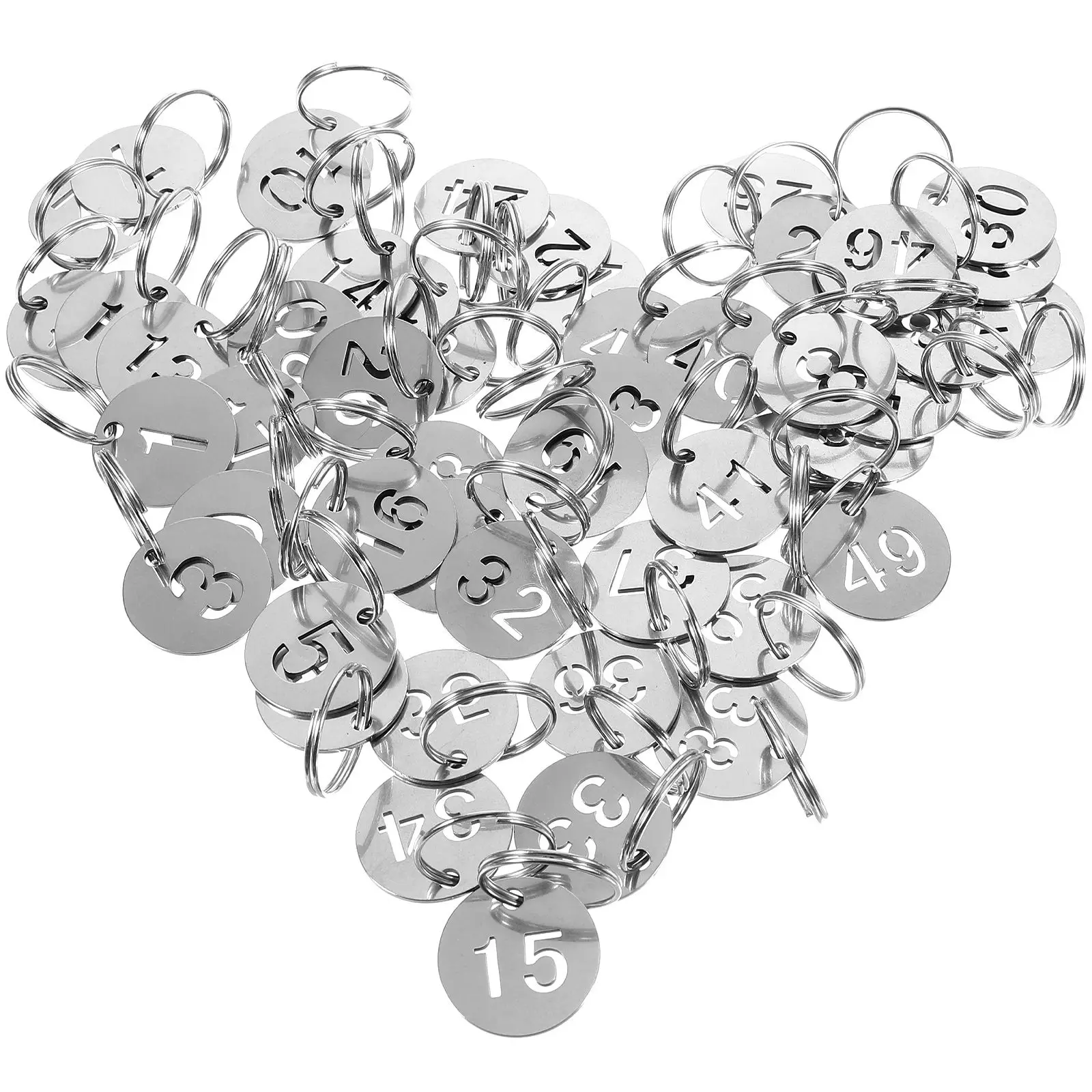 

50pcs Stainless Steel Number Plates Round Key Tags for Home Office Hotel Silver Metal Travel Accessories