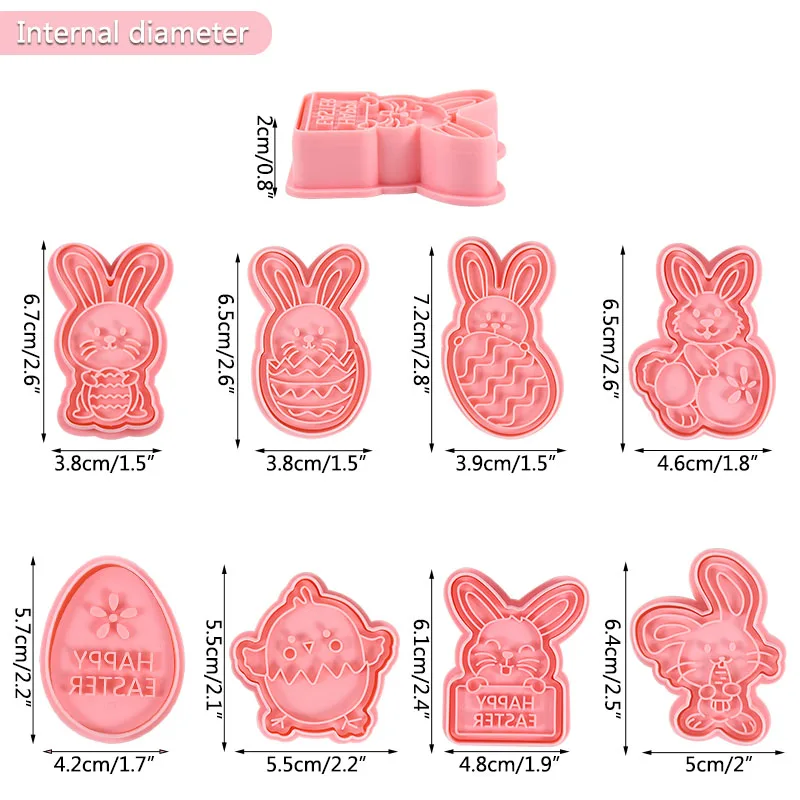 8pcs/Box Happy Easter Plastic Cookie Molds Cue Bunny Eggs Biscuit Cutter 3D Cartoon Bunny Cookie Molds Easter Party Baking Tools