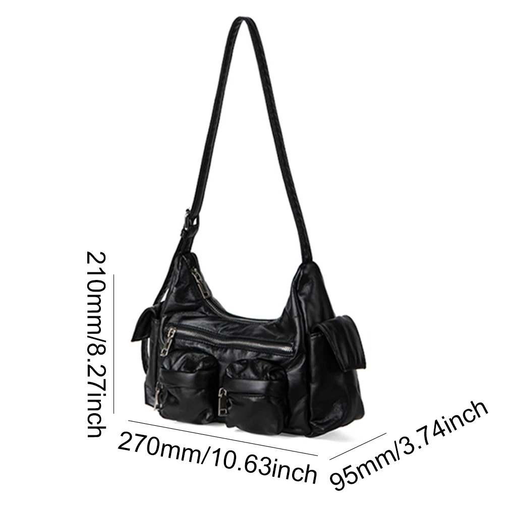 Torby na ramię o dużej pojemności Y2K Vintage gotycka torebka skórzana o dużej pojemności torebka z wieloma kieszeniami torebka Crossbody torba Hobo