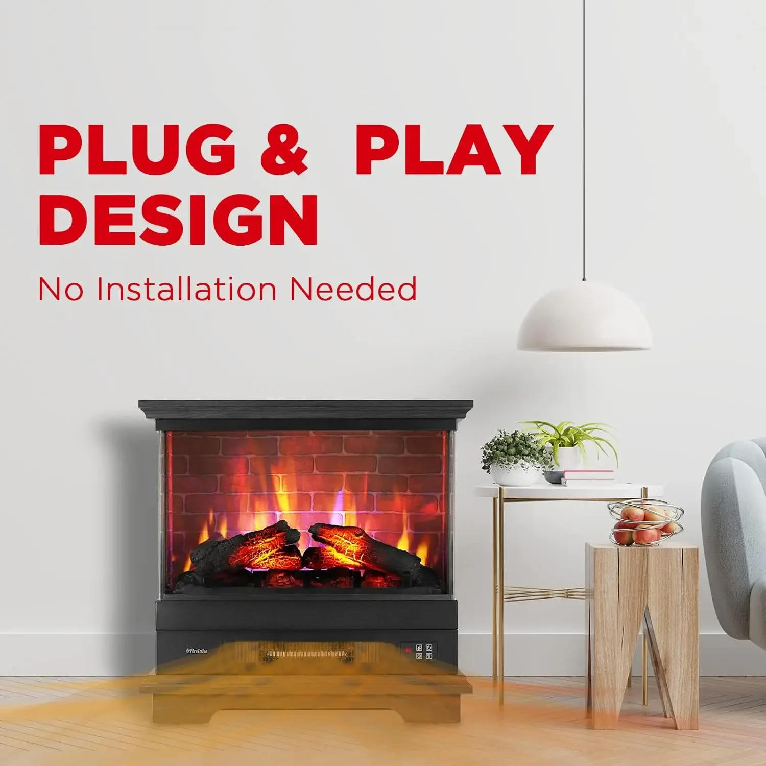 TURBRO-Electric Fireplace Heater, Freestanding  with Mantel, 7 Adjustable Flam, No Assembly Required, 27 in