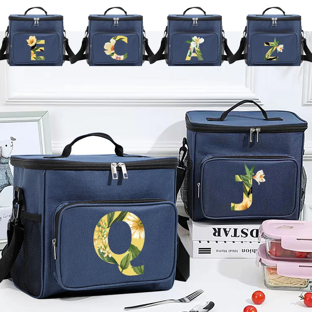 Lunch Cooler Box for Teenagers Blue Color Aesthetic and Insulated for Organized Food Storage Bag Floral Series Printing