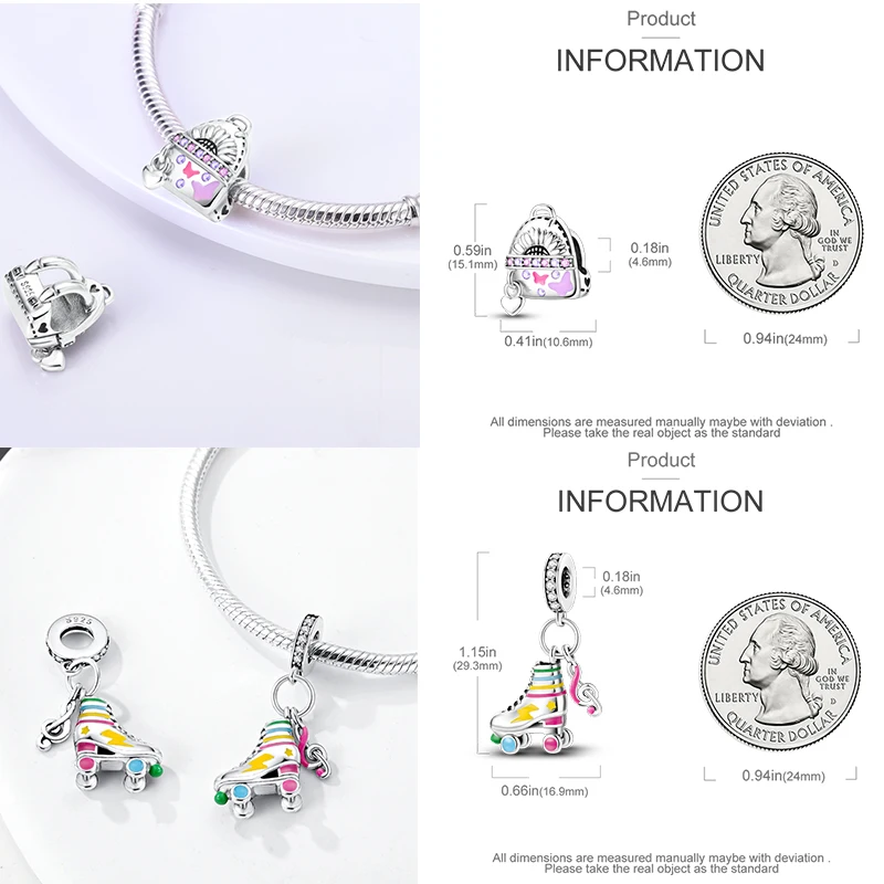 925 Sterling Silber Mode-Charm-Perlen Parfüm High Heel Lippenstift Ballett Handtasche DIY Armband Halskette Geschenk für Frauen Mädchen – Detail 10