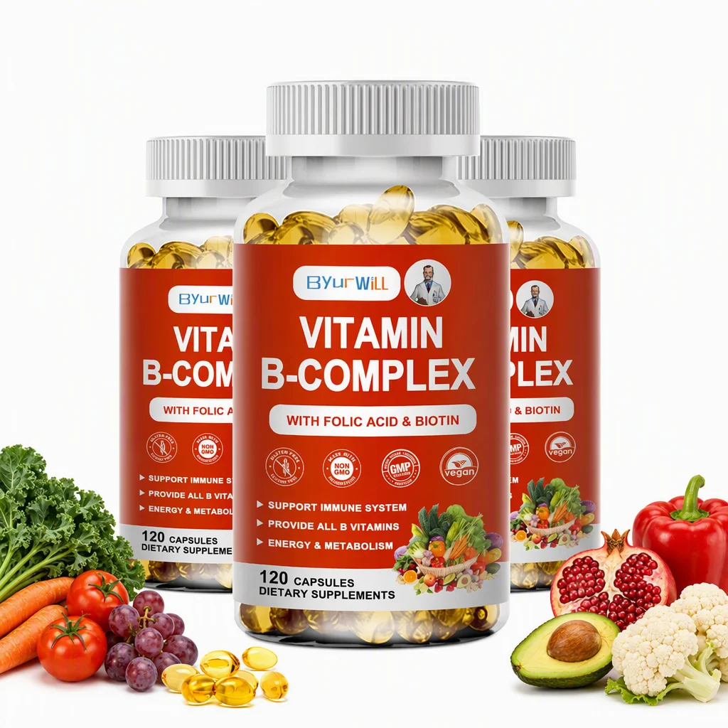 Vitamin B Complex Capsules with Folic Acid & Biotin, Full Spectrum B Vitamins to Support Energy, Metabolism & Immune System
