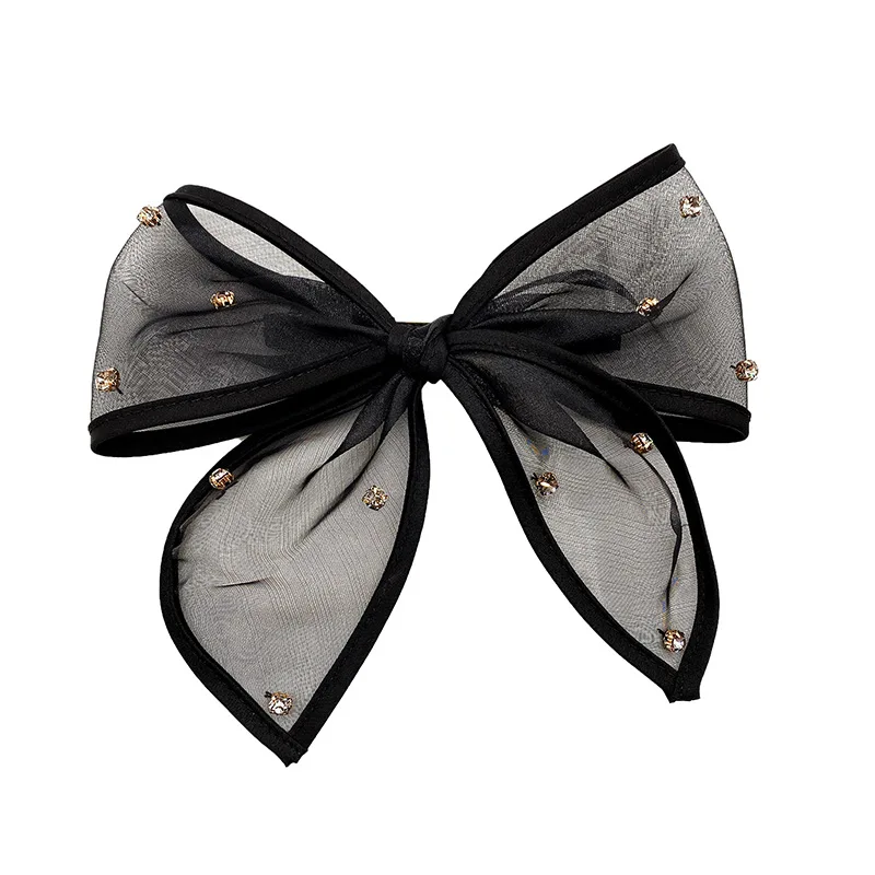 New Oversized Black Lace Cloth Bow Ribbon Hairpin For Women Girls Rhinestones Spring Hair Clip Headband Hair Jewelry Accessories