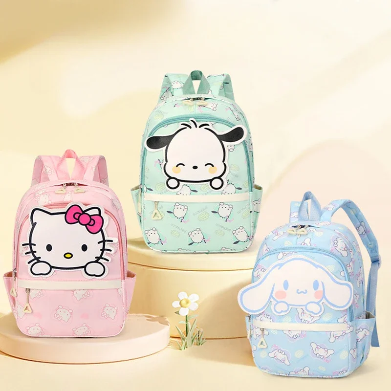 Sanrio Kawaii Backpack Cinnamoroll Kuromi Melody Hello Kitty Cute School Bags Kids Satchel Large Capacity Nylon Knapsack 13 Inch