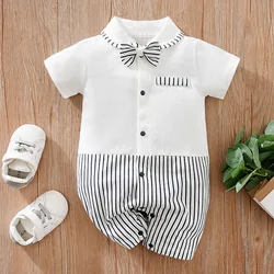 Newborn Clothes Handsome Striped Gentleman Cotton Comfortable And Soft Summer Boys And Girls Short Sleeved Baby Jumpsuit