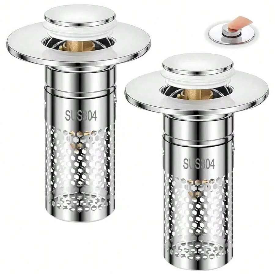 

Bathroom Sink Stopper With Hair Catcher, 2Pcs Up Sink Drain Filter With Removable Stainless Steel Filter Basket Hair Catcher, F