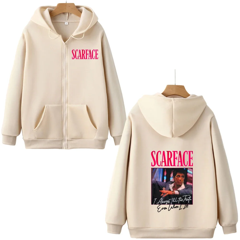 Filmography Scarface Zip Hoodie Even When I Lie I Always Tell The Truth Pattern Text Sweatshirts Retro Style Keep Warm