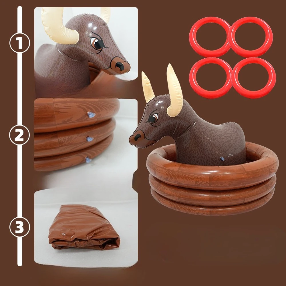 Anel inflável lance brinquedo suporte de copo pvc touro lanches bebida balde de gelo jogo interativo anel festa bebida balde de gelo