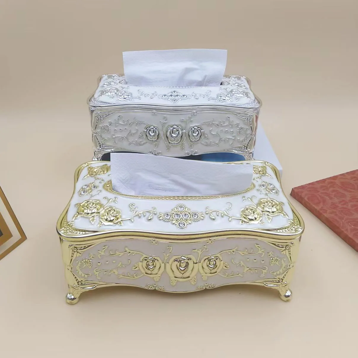European Style Romantic Rose Tissue Box, Hotel Restaurant Kitchen Living Room Bedroom Coffee Table Desktop Decoration Paper Box