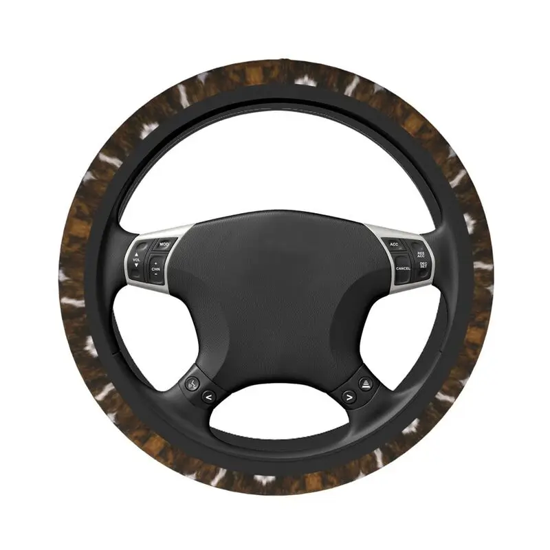 Cowhide Tan Animal Print Steering Wheel Cover Soft Animal Hide Fur Texture Steering Wheel Protector Universal Car Accessories