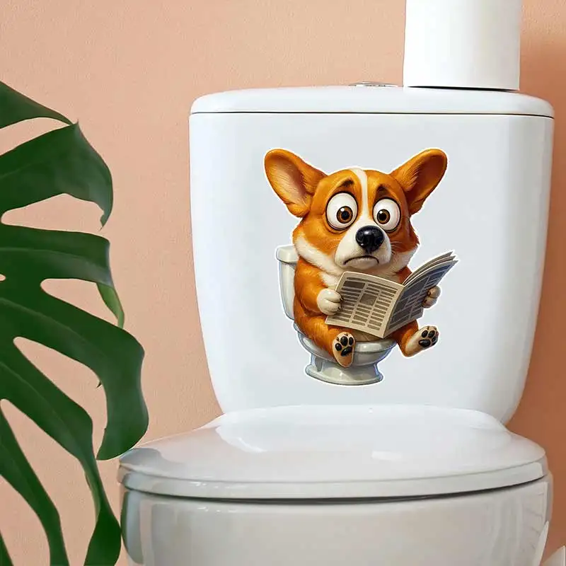 Funny Corgi Hound Wall Sticker Bathroom Toilet Decor Living Room Cabinet Refrigerator Home Decoration Decals Stickers S670