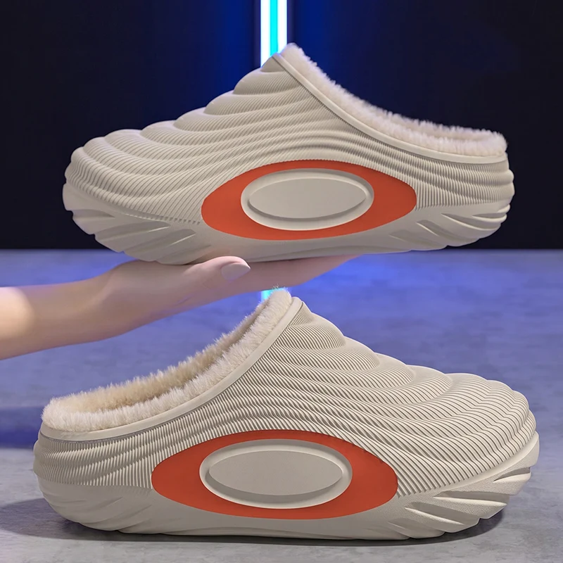 2026 Winter Eva Wasserdichte Plüsch-Hausschuhe für Damen, Bequeme Rutschfeste Baumwoll-Slides, Outdoor-Pantoffeln mit Dicker Sohle und Fellbesatz – Detail 3