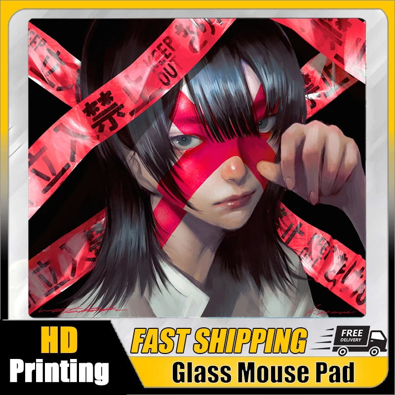 New K-Kanami Glass Mouse Pad Anime Girl SAI Replica Gaming Tempered Glass Mousepad E-sports Gaming Table Pad Customized Mats Y2k