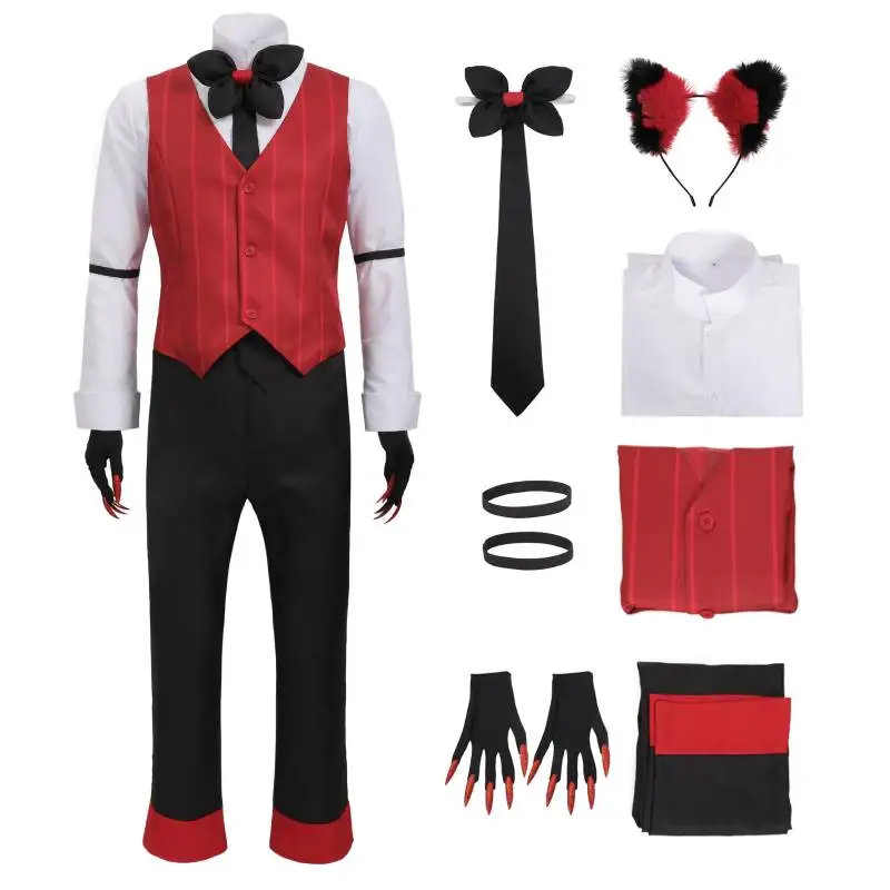 

DAZCOS Alastor Waiter Cosplay Costume with Vest Shirt Pants Full Set Uniform Outfits for Men Halloween Alastor Waiter Outfit