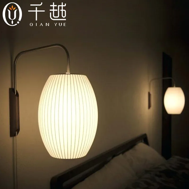 Silk Fabric Lampshade with Pull Cord Switch Led Wall Lamps for Bedroom Cozy Romantic Bedside Lamp Living Room Decora Wall Lights