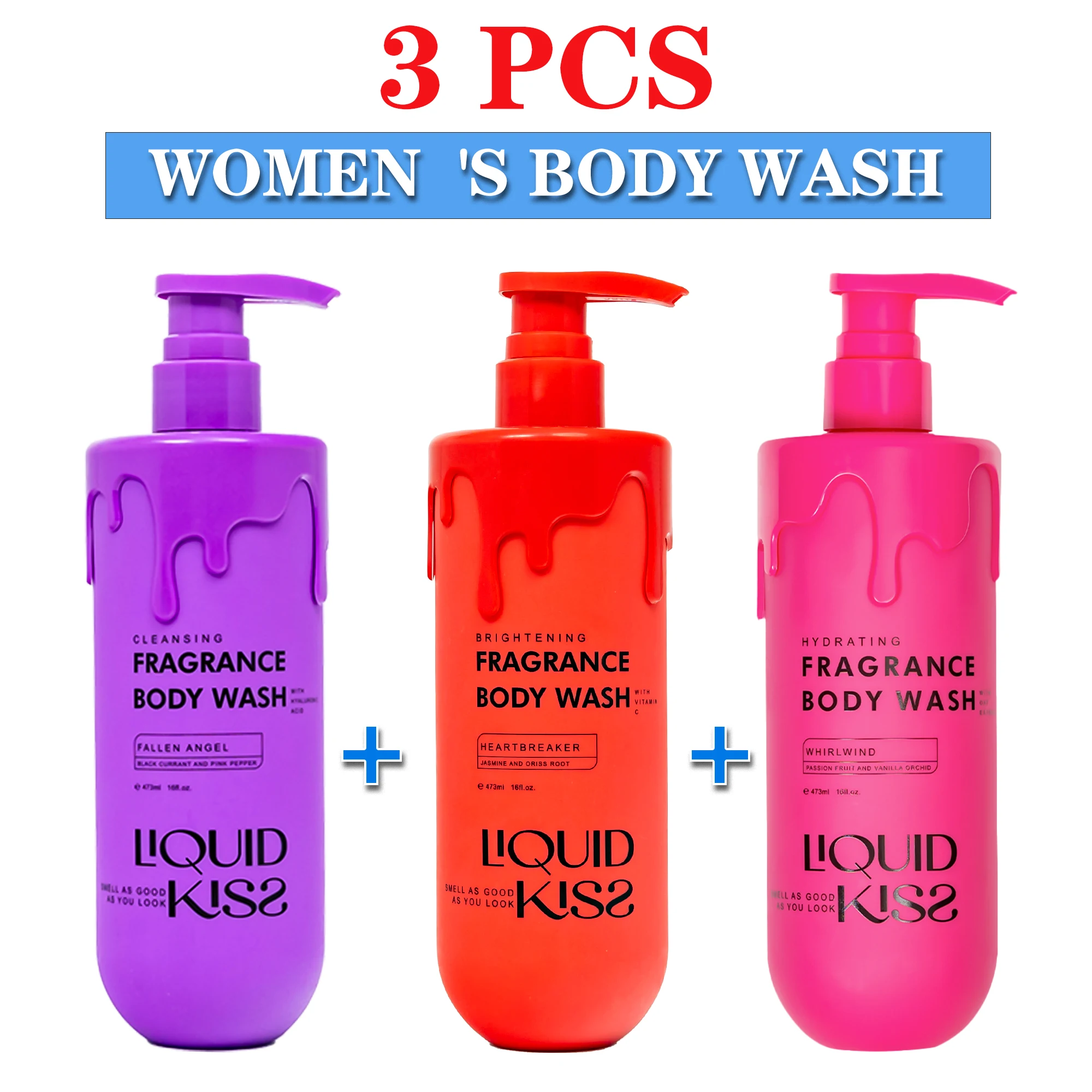 LIQUID KISS Relief Body Wash for Women 3 Pcs 16 Oz Oat Etract Vitamin C Hyaluronic Acid  Moisturizing Shower Deep Moisture