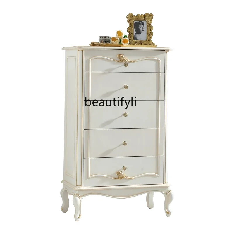 

A Pastoral Style European-Style Romantic Small Apartment Solid Wood Chest of Drawers Bedroom Storage Cabinet Locker