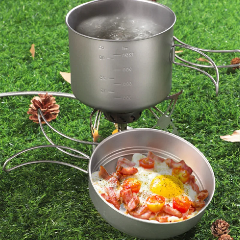 

1100ML / 1600ML Outdoor Cooking Cookware Titanium Pot And Pan Set