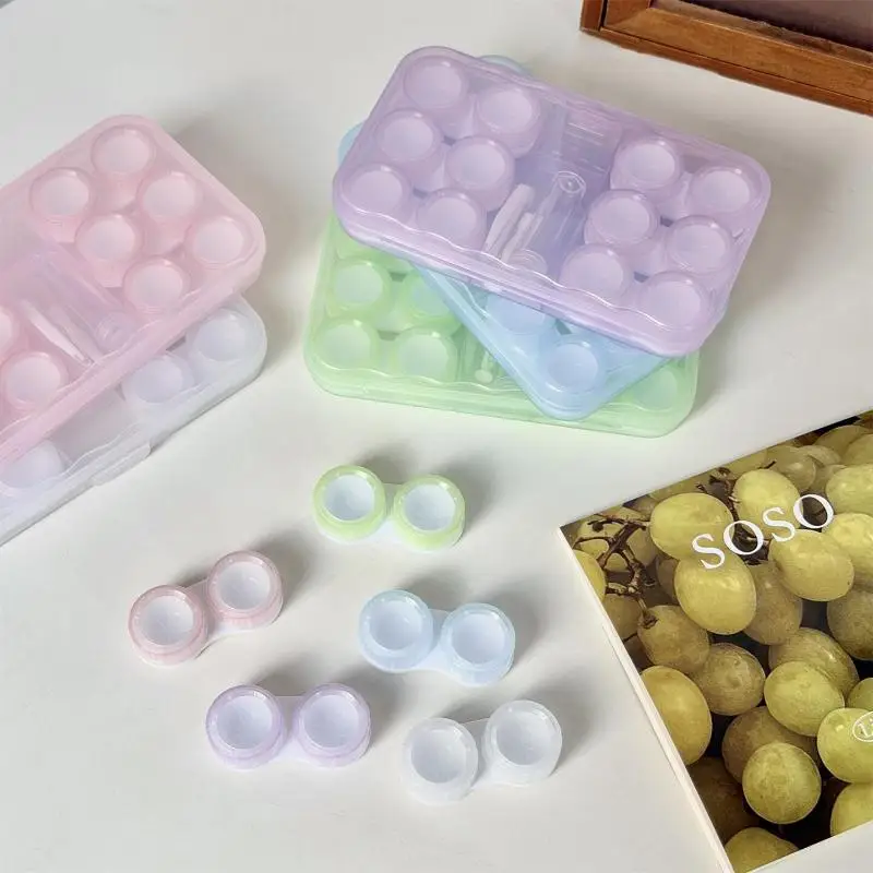 Morandi Color Transparent Contact Lens Case – Portable 6-Pair Storage Box with Fresh Nursing Solution, Retro Style Organizer