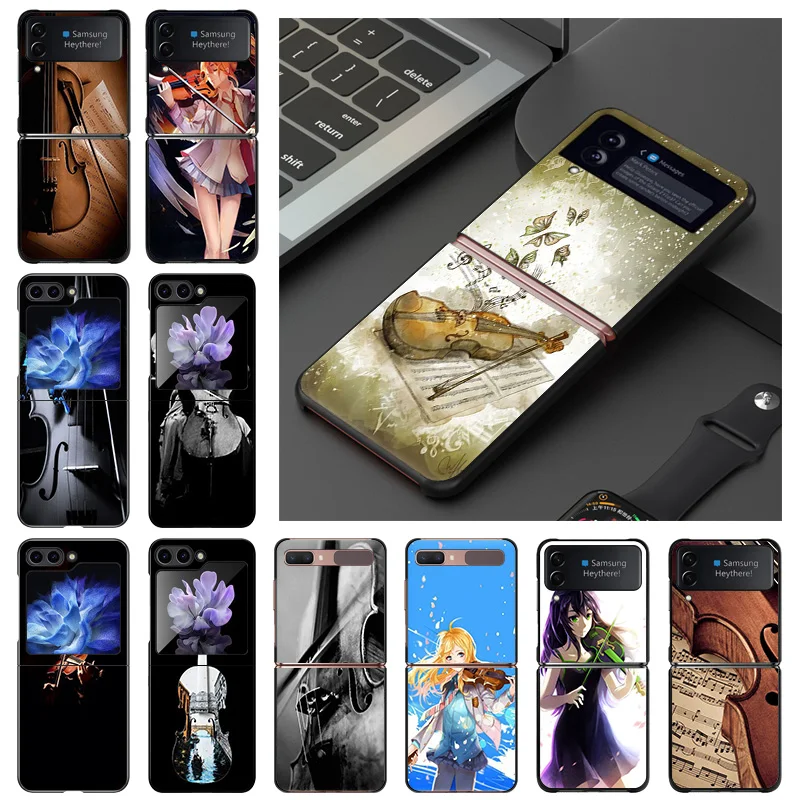 Hard Case for Samsung Z Flip6 Flip5 Flip4 Flip3 5G High-quality Violin Girl cello Galaxy ZFlip 6 5 4 3 Black Phone Cases Cover